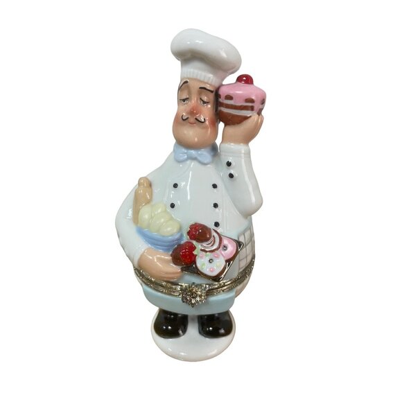 Chef-Themed Ceramic Trinket Box Desserts & Gold Accents For Kitchen Decor - Picture 1 of 9